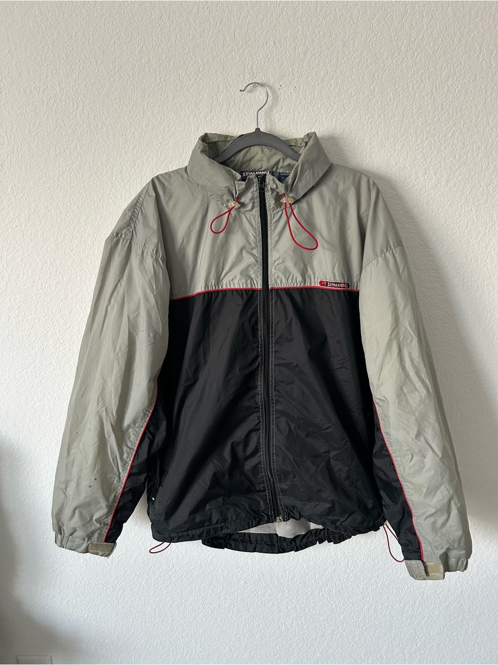 Vintage 90s Spalding Athletic Colorblock Windbreaker Jacket Gray Black XL